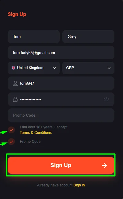 registration form casino